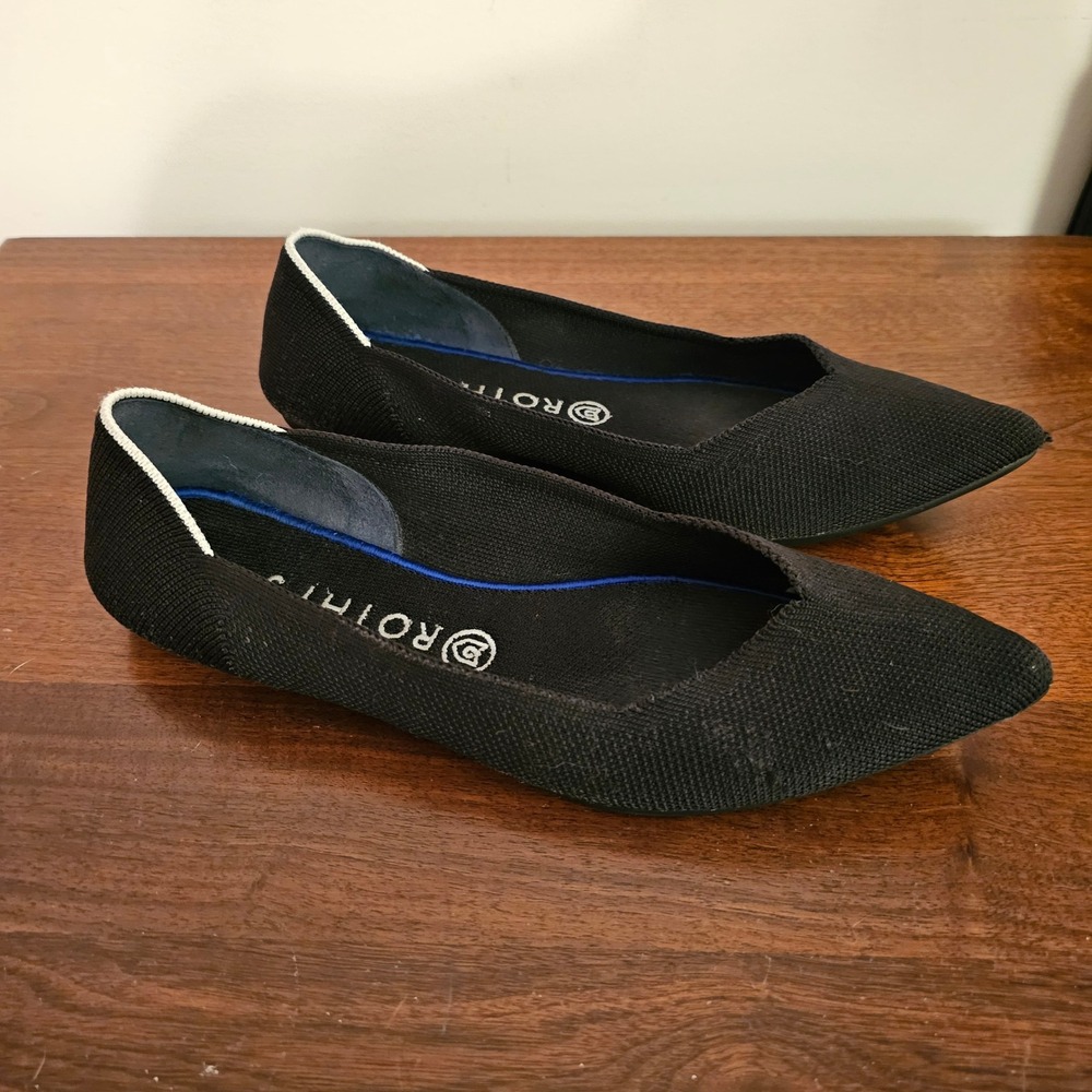 Rothys The Point Black Solid Knit Pointed Toe Flats Womens Size 10 - Picture 3 of 10